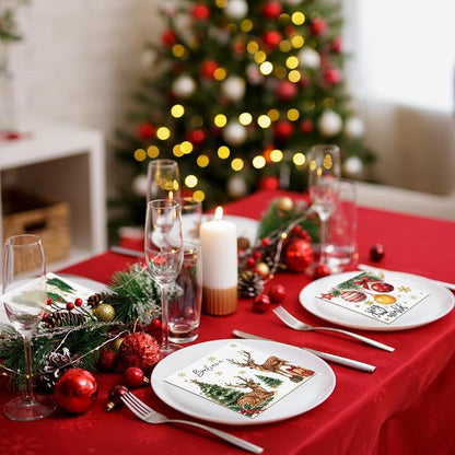 Janlaugh 200 Pcs Christmas Paper Cocktail Napkins Disposable 2 Ply Xmas Style - Image 2