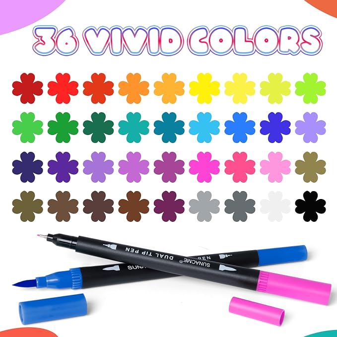 36 Dual Brush Marker Pens, 36 Colors Art Marker Set - Image 3