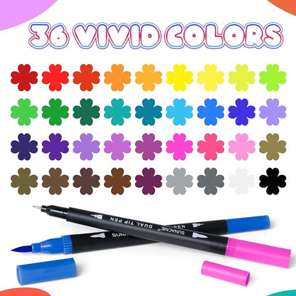 36 Dual Brush Marker Pens, 36 Colors Art Marker Set - Image 3