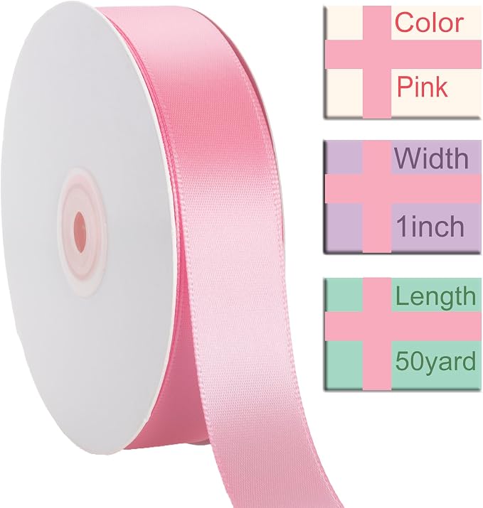 1 Inch Pink Ribbon, 50 Yards Craft Polyester Satin Ribbon Perfect - Image 2