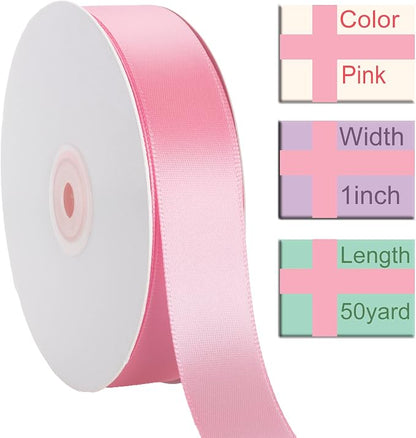 1 Inch Pink Ribbon, 50 Yards Craft Polyester Satin Ribbon Perfect - Image 2