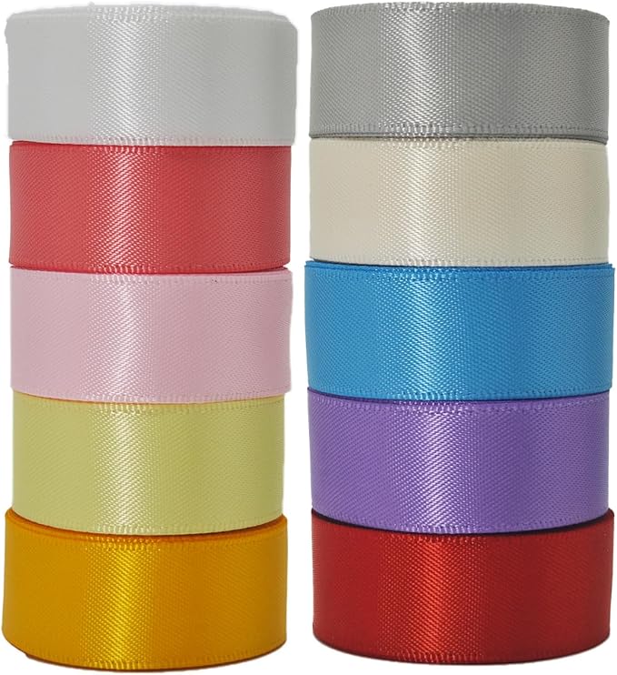 Satin Ribbon 1 Inch Pack, “Morning Meadow Set” 50 Yards Double Faced 10 Nature by XYMAO