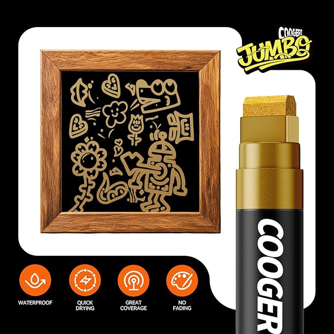 3Pcs Gold Jumbo Poster Markers, 15MM Thick Permanent Acrylic Graffiti Markers - Image 3