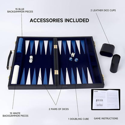 GSE Games & Sports Expert Premium Leather Backgammon Board Game Set, Classic - Image 4