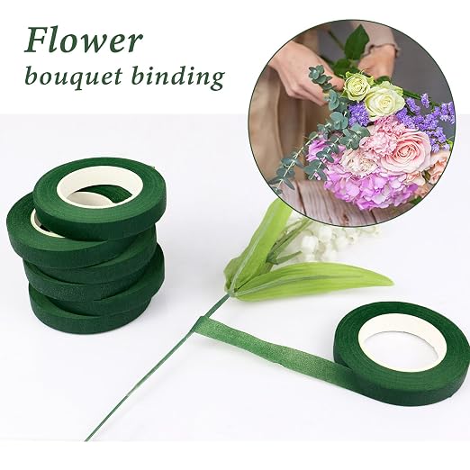 BOMEI PACK Dark Green Floral Tape 12 Rolls 1/2 inch x 30yds - Image 2