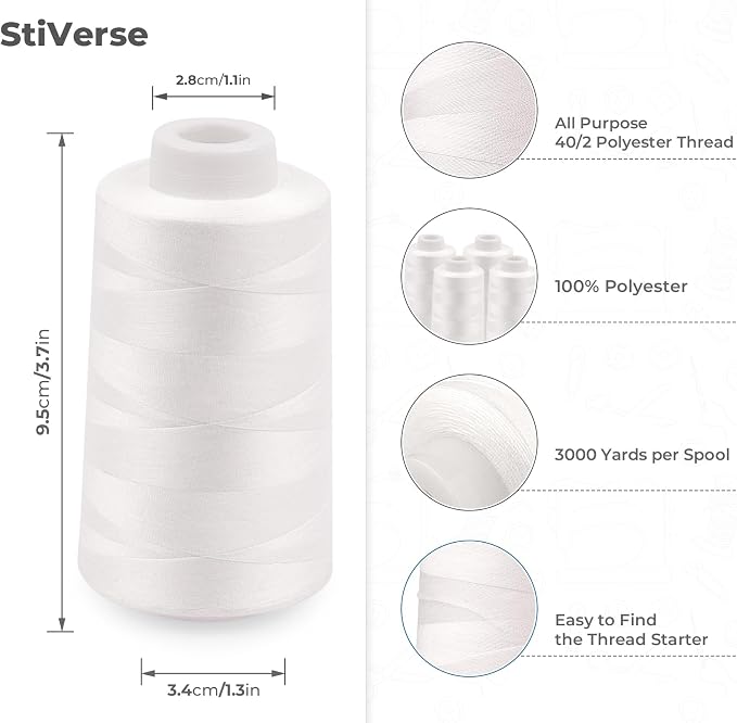 Serger Thread 4 Cones 3000 Yards Each Spool All Purpose Polyester Thread 40S/2 - Image 2