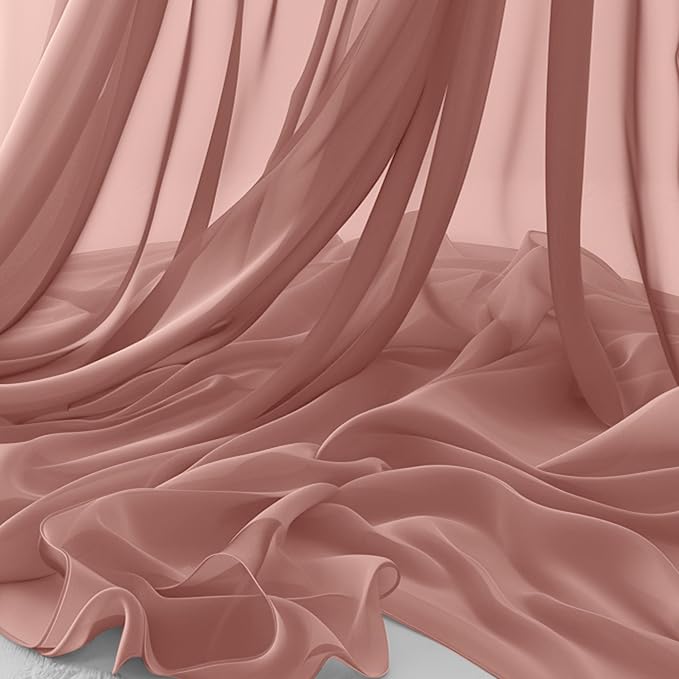 Horbaunal Dusty Rose Chiffon Fabric by The Yard, 1 Yard Continuous Sheer Fabric by Horbaunal