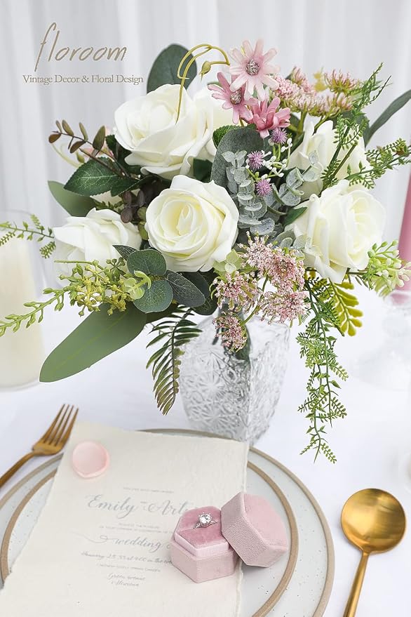 Floroom Artificial Flowers 20pcs Real Looking Ivory High-Centered Foam Fake - Image 4