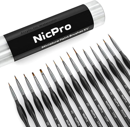 Nicpro 15 PCS Micro Fine Detail Paint Brush Set, Small Miniature Fine Tip by Nicpro