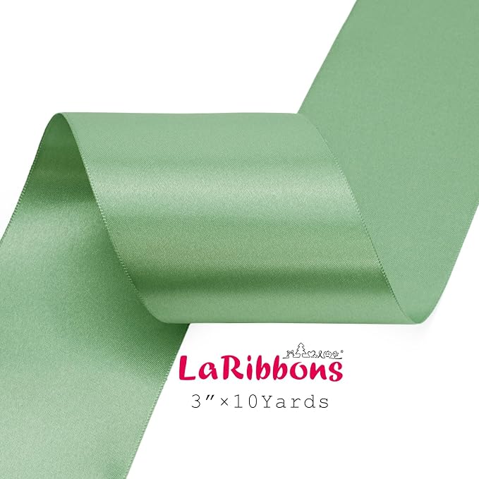 LaRibbons Sage Green Satin Ribbon 3 Inch 10 Yards Double Faced Luxury Light - Image 5