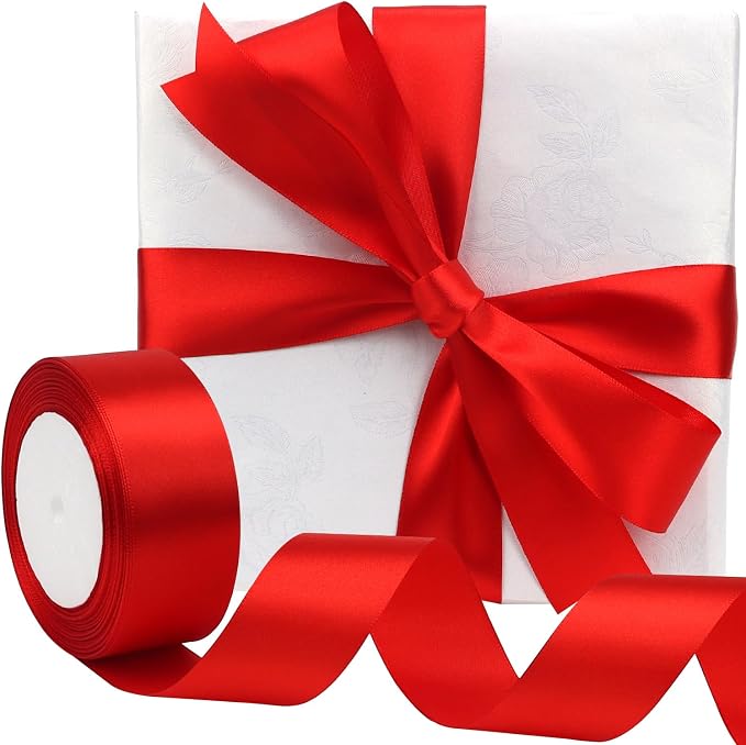 Red Solid Satin Ribbon 1-1/2 Inch 25 Yards Solid Polyester Fabric Ribbon - Image 5
