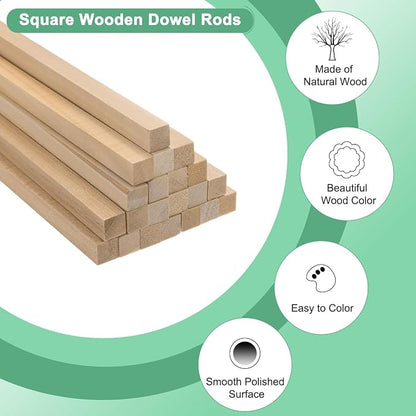 10-Pack Wood Square Dowel Rods, 25/64 x 8 Inch Unfinished Wooden Square Dowel - Image 2