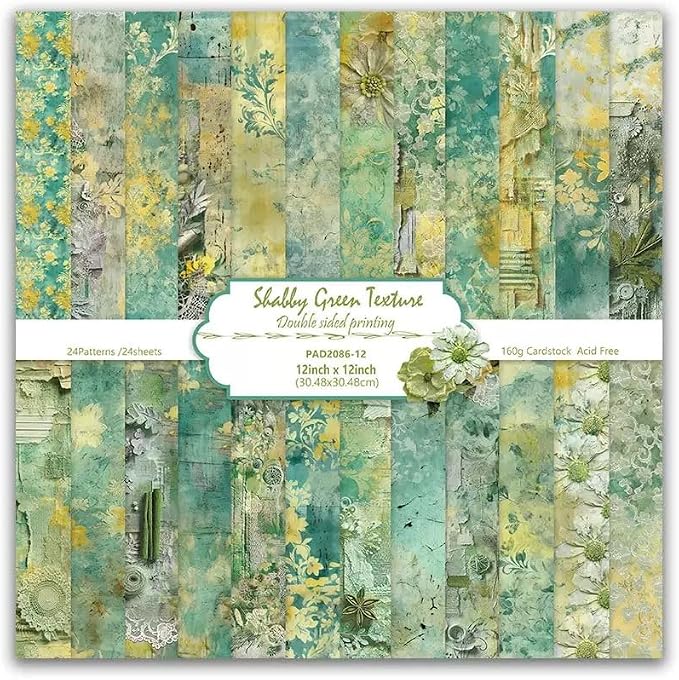 Green Lace Scrapbook Paper Vintage Flower Pattern Papers Pad 12×12, 24 Sheets by iKammo