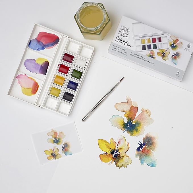 Winsor & Newton Cotman Watercolor Paint Set, 8 Half Pan, Floral Colors w/ Brush - Image 5