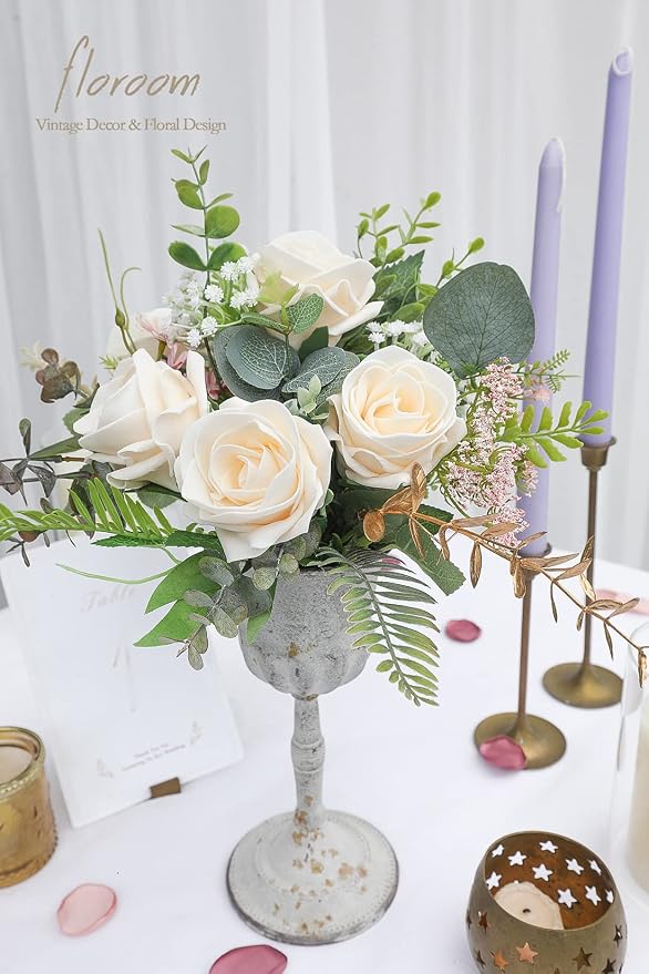 Floroom Artificial Flowers 20pcs Real Looking Cream High-Centered Foam Fake - Image 2