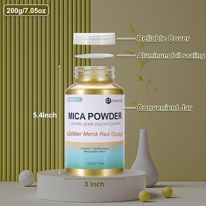 Mica Powder, 7.05OZ（200g）, Glitter Merck Red Gold Mica Powder Pigment - Image 3