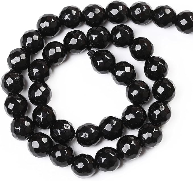 45pcs 8mm Natural Faceted Black Agate Stone Beads - Image 5