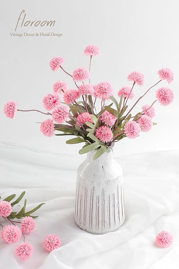 Floroom 5pcs Pink Faux Silk Mums Artificial Flowers, Bulk Fake Small Mini - Image 2