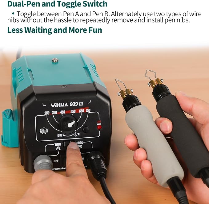 YIHUA 939 III Dual Pen Pyrography Station 2-in-1 Wood-Burning Tool - Image 2