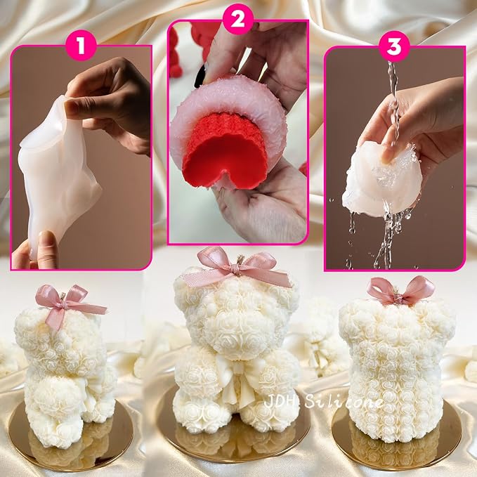 3D Bowtie Rose Bear Candle Mold - Image 7