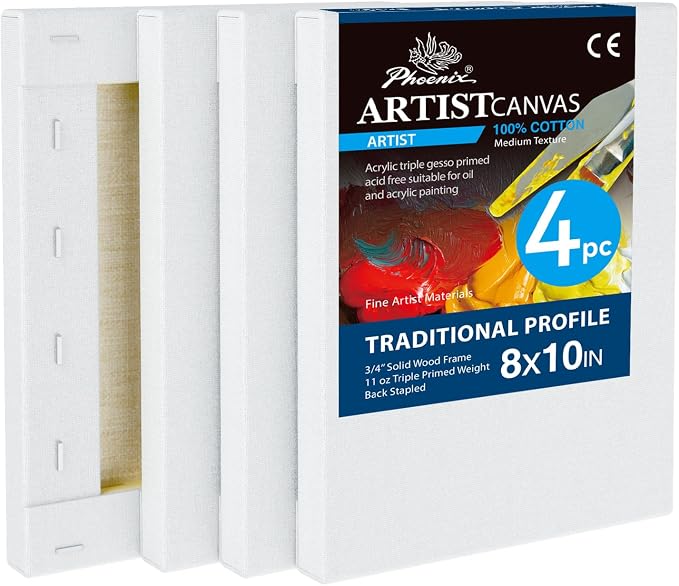 PHOENIX 8x10 Inch 4 Pack Artist Canvas by PHOENIX
