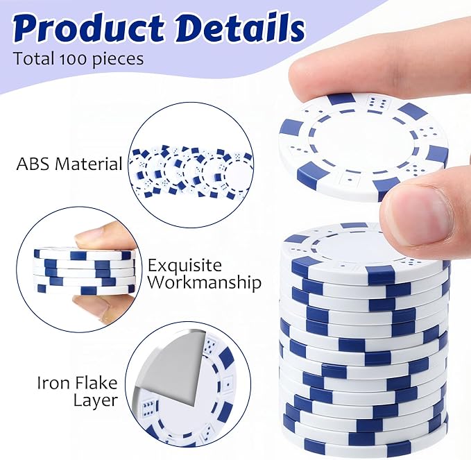 100 Pcs 11.5 Gram Poker Chips ABS Monte Carlo, 40 mm Bingo Chips Tokens Markers - Image 4