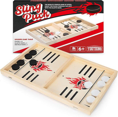 Large Fast Classic Slingshot Puck Game, Wooden Hockey Board Games by TooyBing