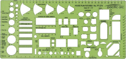 Pacific Arc, House Plan Fixtures Template, 1/4 in, Drawing aid Stencil by PacificArc