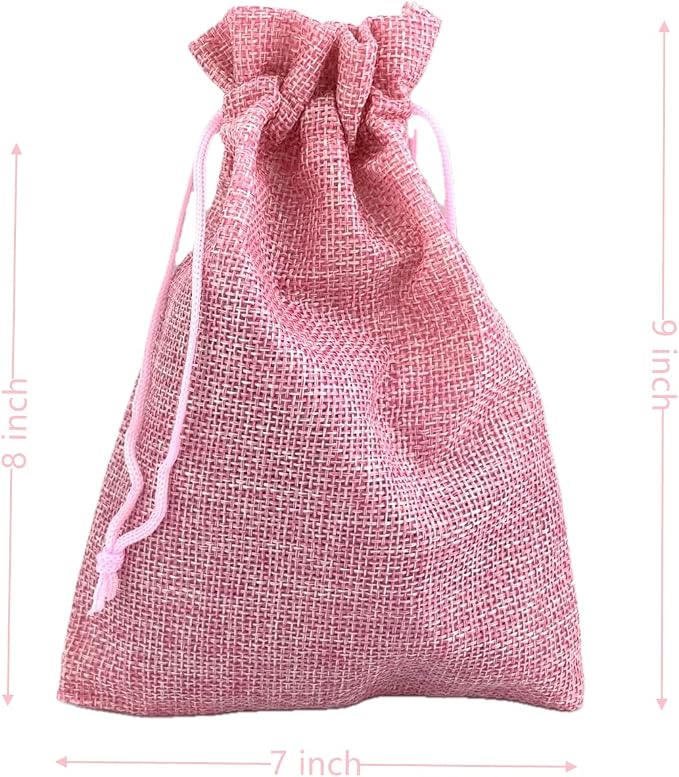 Palmhomee Pack of 25 Pink Burlap Gift Bags - Image 2