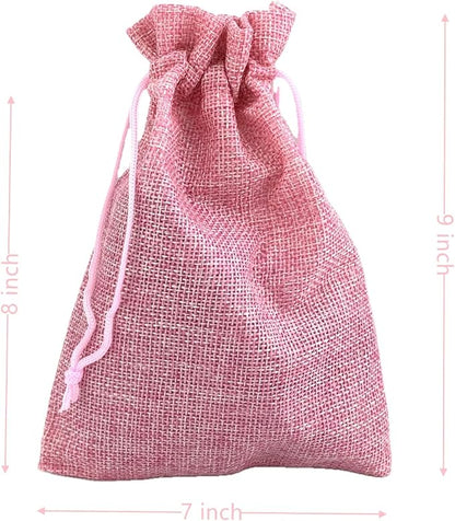 Palmhomee Pack of 25 Pink Burlap Gift Bags - Image 2