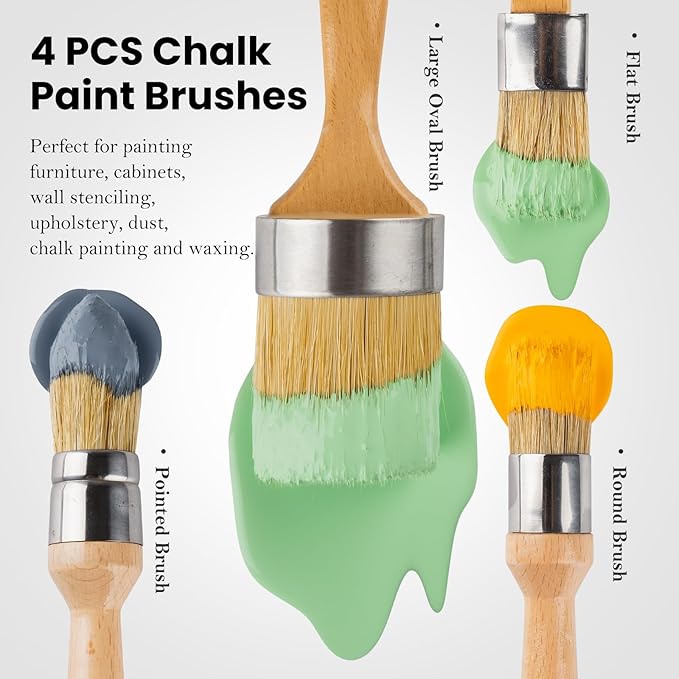 Chalk and Wax Paint Brush Furniture Set of 4, Small Round and Large Oval Brush - Image 2
