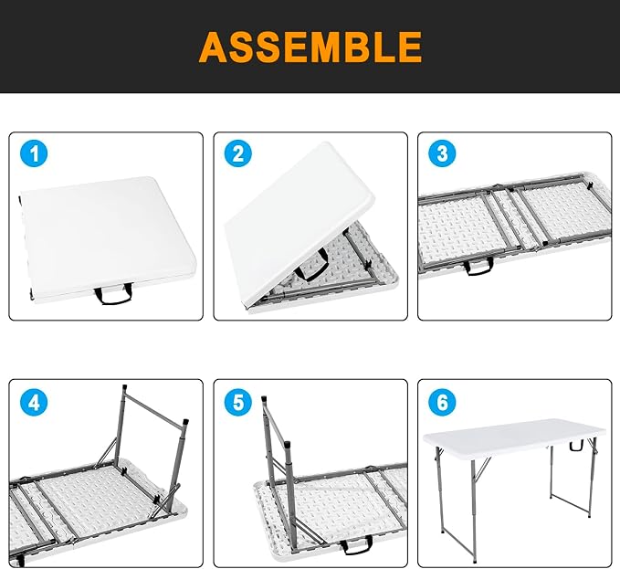 2-PCS 48" W x 24" D x 29.5" H - 4FT White Folding Table Heavy Duty Portable - Image 6