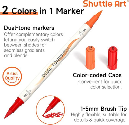 Shuttle Art 24 pack Dual Tone Acrylic Paint Markers, 48 Colors Acrylic Paint - Image 3