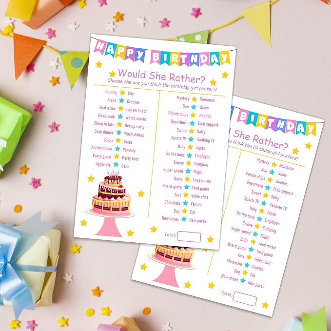 Birthday Girl Party Game-Would She Rather-20 Birthday Game Card Set- Girl - Image 4