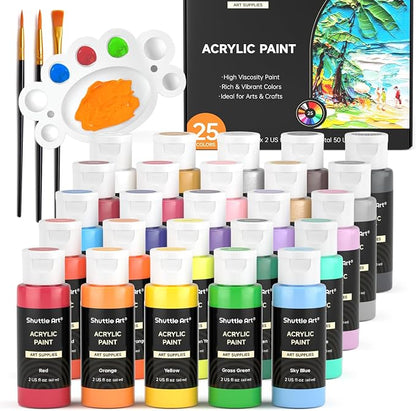 Shuttle Art Acrylic Paint, 25 Colors Acrylic Paint Set, 2oz/60ml Bottles by ShuttleArt