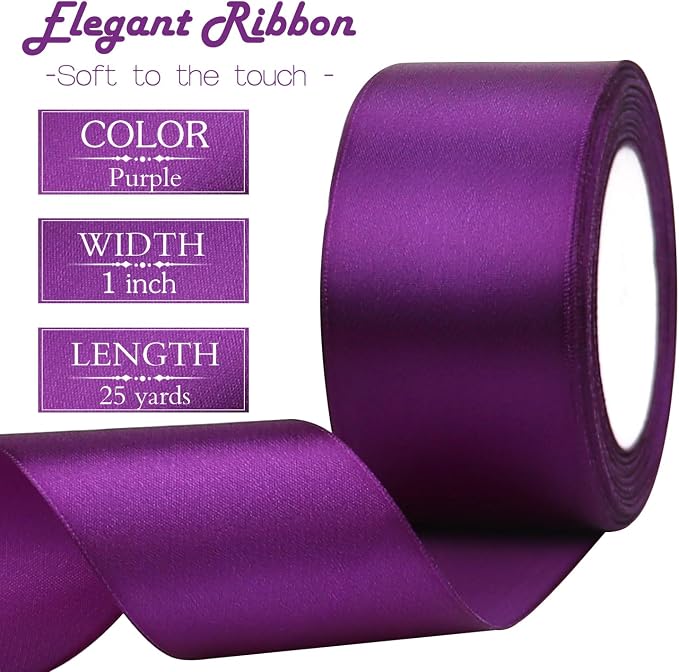 Purple Solid Satin Ribbon 2 Inch 25 Yards Solid Polyester Fabric Ribbon - Image 3