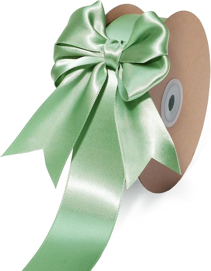 LaRibbons Sage Green Satin Ribbon 1 1/2 Inch 50 Yards Luxury Double Faced Green by LaRibbons