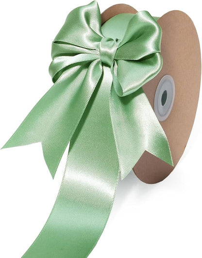 LaRibbons Sage Green Satin Ribbon 1 1/2 Inch 50 Yards Luxury Double Faced Green by LaRibbons