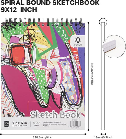 CONDA 9 x 12 Inch Sketchbook, Top Spiral Bound Sketch Pad, 100 Sheets, Durable - Image 4