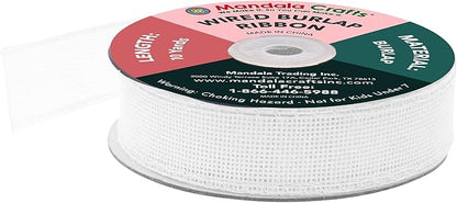 Mandala Crafts White Burlap Wired Ribbon 1 Inches Wide Jute Ribbons - Image 2