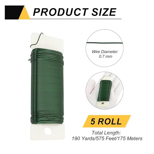 MECCANIXITY 190 Yards/575 Feet Metal Floral Wire 21 Gauge Green Flexible Paddle - Image 2