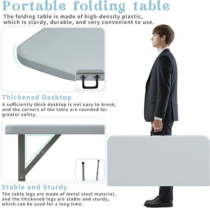 34" Square Folding Table, Party Use, HDPE Plastic Tabletop - Image 3