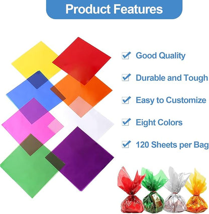 120 Pcs Colored Cellophane Sheets, Cellophane Wrap Paper Color Cello Sheets - Image 2