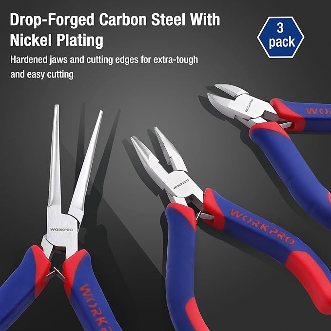 WORKPRO Mini Pliers Set, 3-Piece Small Pliers Tool Kit Includes 4” Diagonal - Image 8