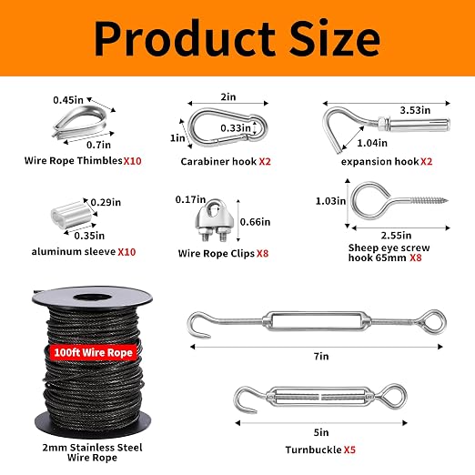 1/16" Wire Rope Kit, 30M/100FT Black Vinyl Coated 304 Stainless Steel Cable - Image 2