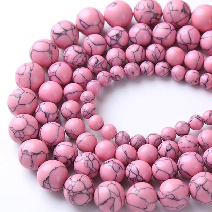 32pcs 12mm Pink Turquoise Beads Natural Stone Round Loose Spacer Beads - Image 3