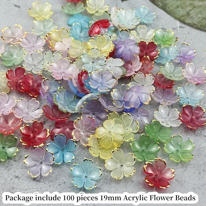 100pcs Acrylic Flower Beads, 19mm Cherry Blossom Plastic Gradient Flower Spacer - Image 2