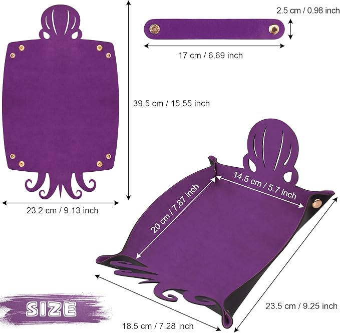 SIQUK 2 Pieces Octopus Dice Rolling Tray PU Leather Dice Mat Folding Scroll - Image 3