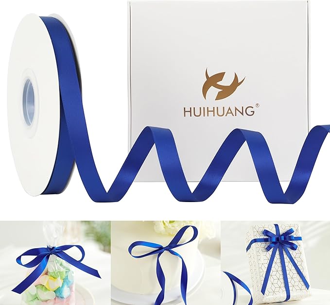HUIHUANG Royal Blue Ribbon 1/2 inch X 50 Yards Continuous, Double-Faced Satin by HUIHUANG