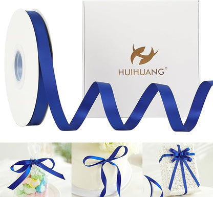 HUIHUANG Royal Blue Ribbon 1/2 inch X 50 Yards Continuous, Double-Faced Satin by HUIHUANG